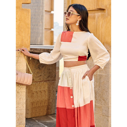 Gulaal Coral Patch Skirt Co-Ord (Set of 2)