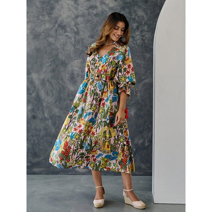 Gulaal Frida Multi-Color Loose Fit Dress With Belt (Set of 2)