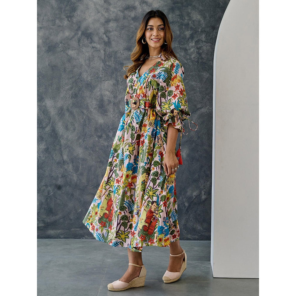 Gulaal Frida Multi-Color Loose Fit Dress With Belt (Set of 2)