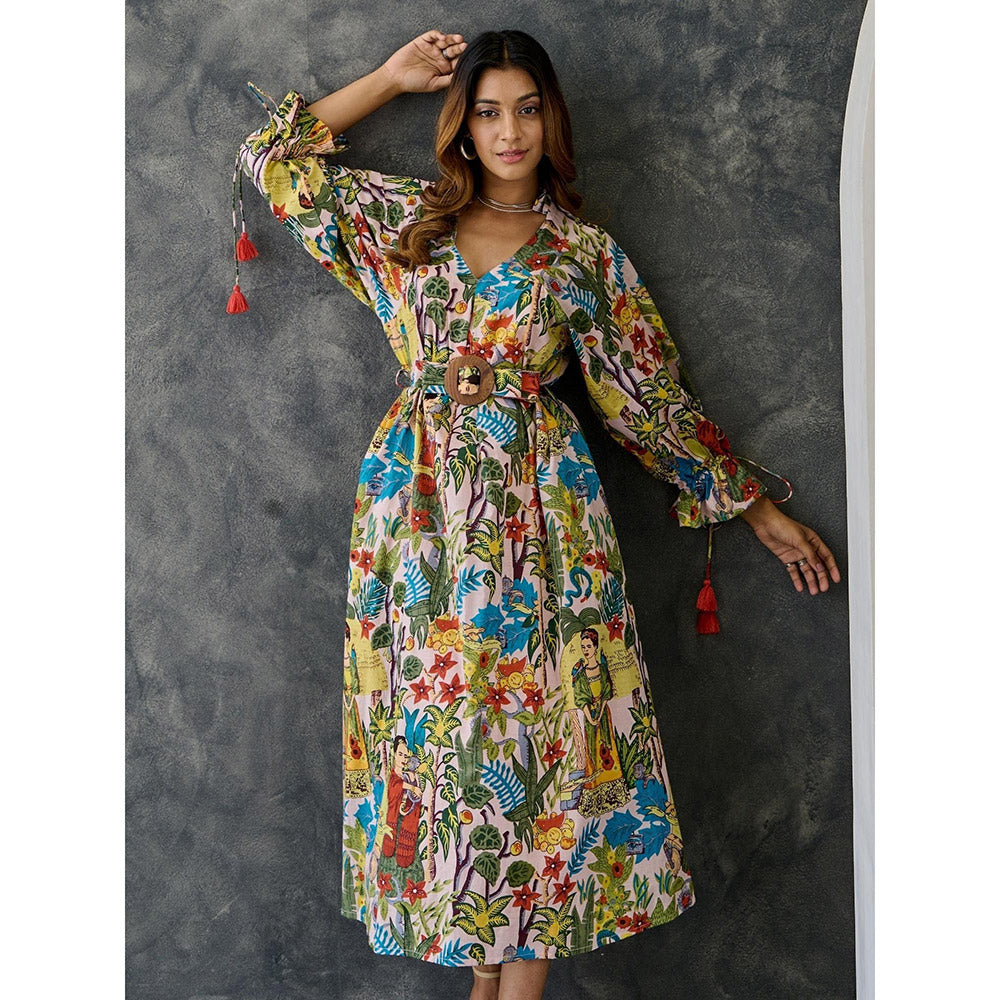 Gulaal Frida Multi-Color Loose Fit Dress With Belt (Set of 2)