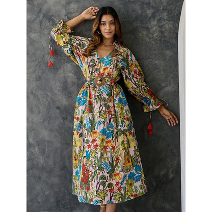 Gulaal Frida Multi-Color Loose Fit Dress With Belt (Set of 2)