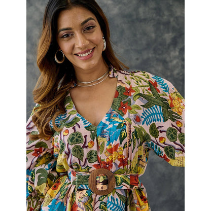 Gulaal Frida Multi-Color Loose Fit Dress With Belt (Set of 2)