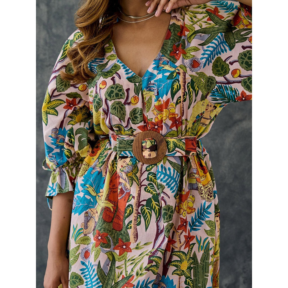 Gulaal Frida Multi-Color Loose Fit Dress With Belt (Set of 2)