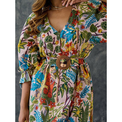Gulaal Frida Multi-Color Loose Fit Dress With Belt (Set of 2)
