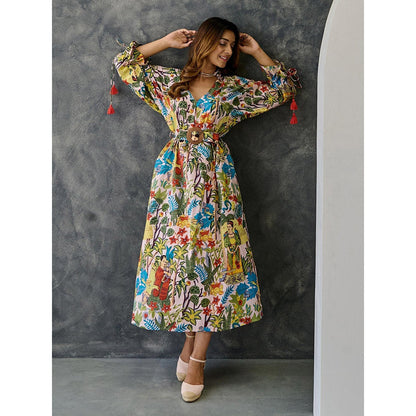 Gulaal Frida Multi-Color Loose Fit Dress With Belt (Set of 2)
