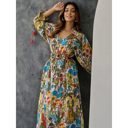 Gulaal Frida Multi-Color Loose Fit Dress With Belt (Set of 2)