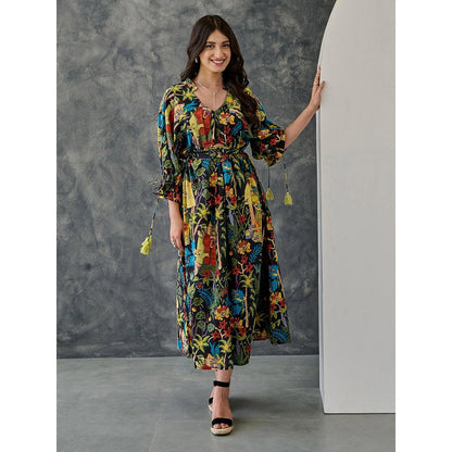 Gulaal Frida Black Loose Fit Dress With Belt (Set of 2)