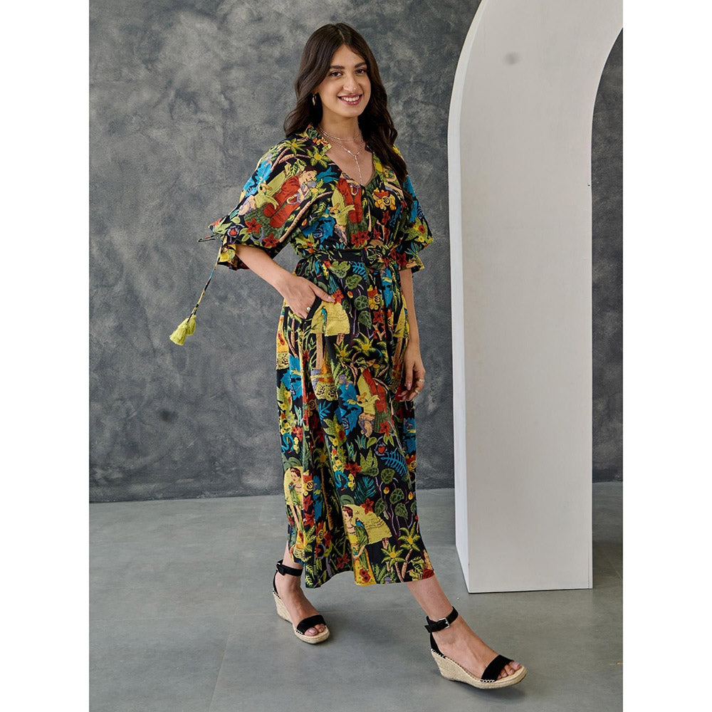 Gulaal Frida Black Loose Fit Dress With Belt (Set of 2)