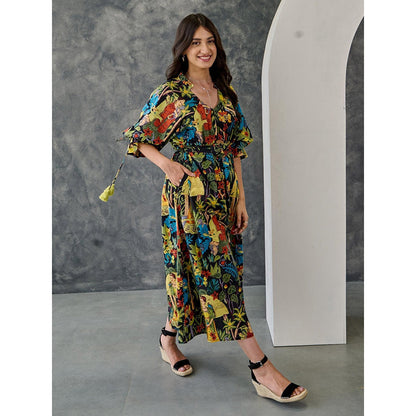 Gulaal Frida Black Loose Fit Dress With Belt (Set of 2)