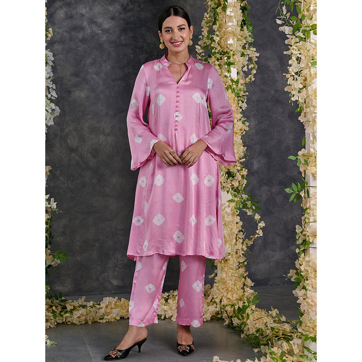 Gulaal Pink Bandhani Modal Satin Kurta-Pant Set Of 2 (Set of 2)