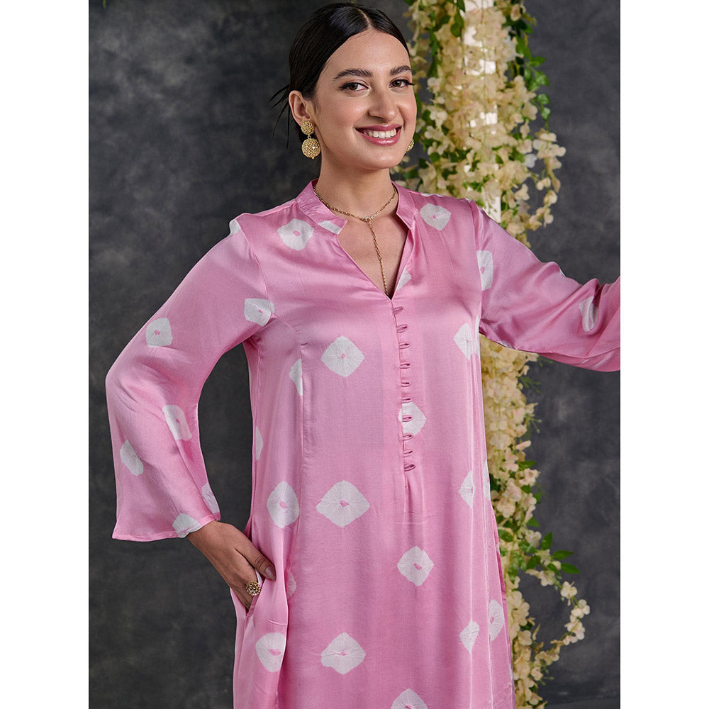 Gulaal Pink Bandhani Modal Satin Kurta-Pant Set Of 2 (Set of 2)