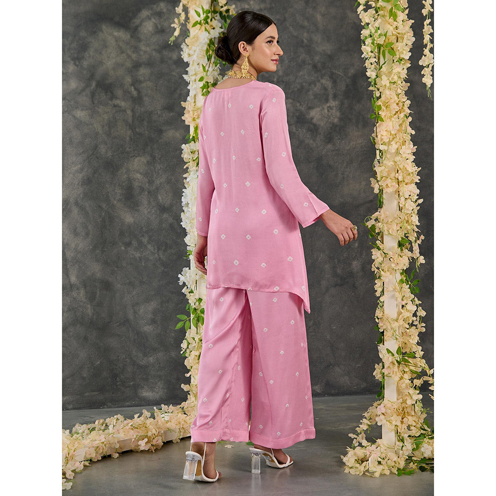 Gulaal Pink Bandhani Modal Satin Short Kurta-Pant Set Of 2 (Set of 2)