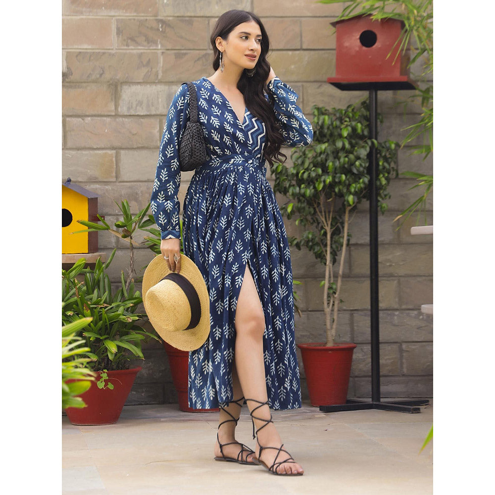 Gulaal Indigo Floral Dabu Maxi Dress