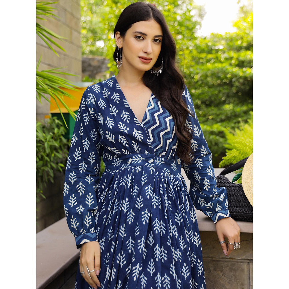 Gulaal Indigo Floral Dabu Maxi Dress