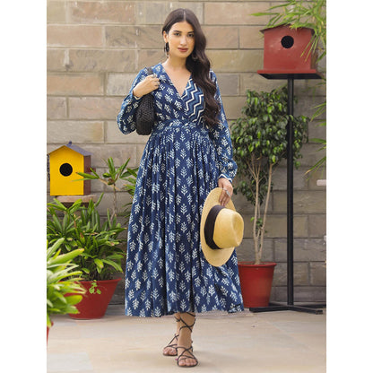 Gulaal Indigo Floral Dabu Maxi Dress