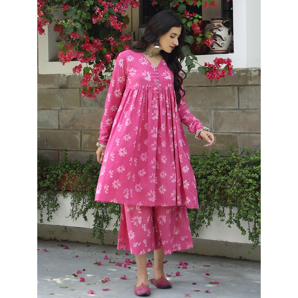 Gulaal Pink Floral Dabu Print Suit (Set of 2)