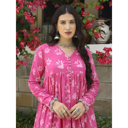 Gulaal Pink Floral Dabu Print Suit (Set of 2)