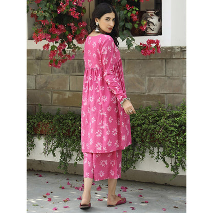 Gulaal Pink Floral Dabu Print Suit (Set of 2)