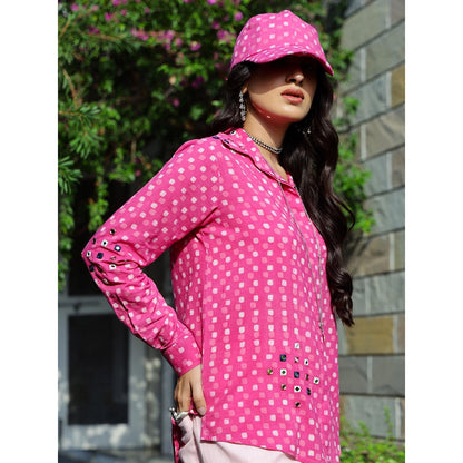 Gulaal Pink Polka Dabu Printed Shirt