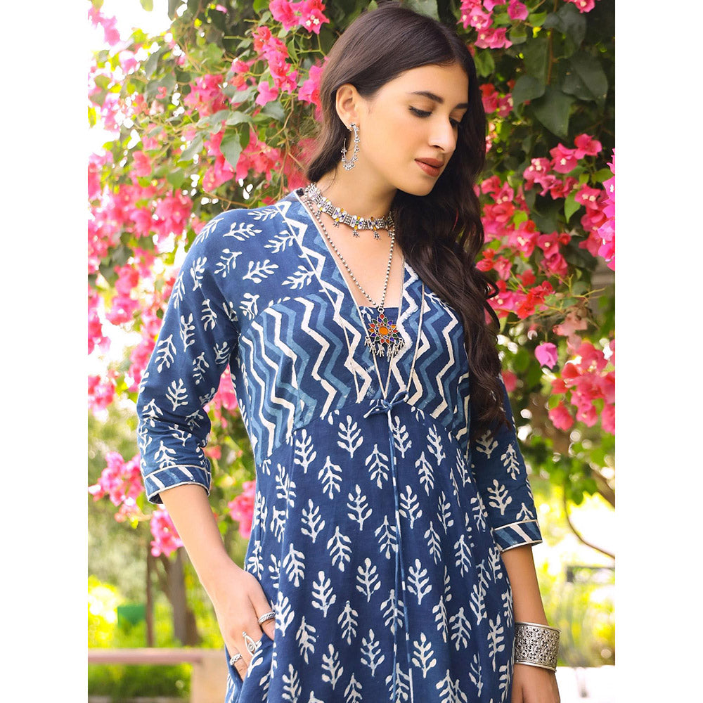 Gulaal Indigo Floral Dabu Fit and Flare Maxi Dress
