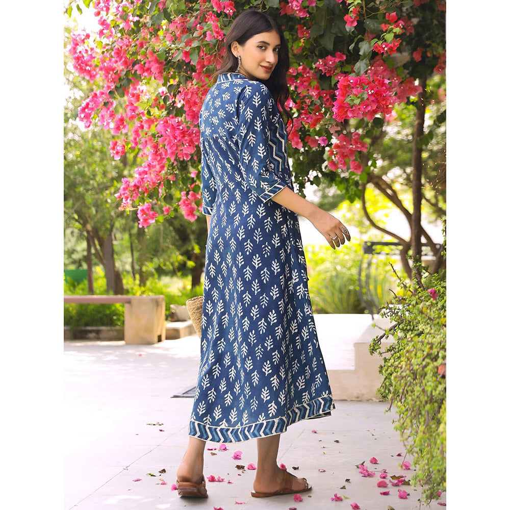 Gulaal Indigo Floral Dabu Fit and Flare Maxi Dress