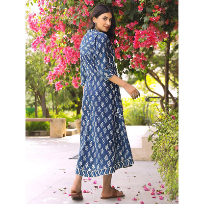 Gulaal Indigo Floral Dabu Fit and Flare Maxi Dress