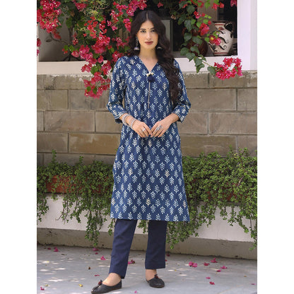 Gulaal Indigo Floral Dabu Print Kurta-Pant (Set of 2)