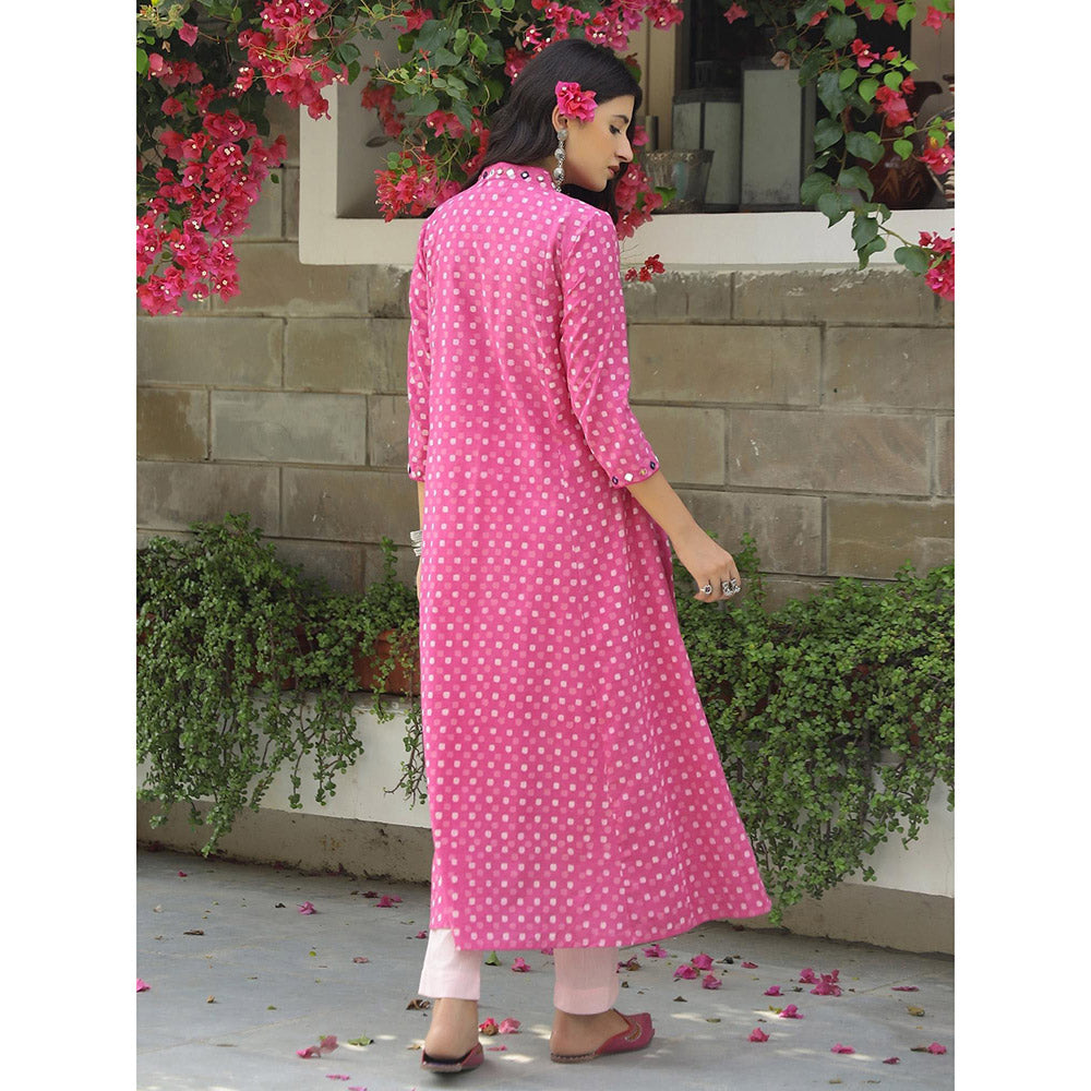 Gulaal Pink Polka Dabu Print Kurta-Pant (Set of 2)