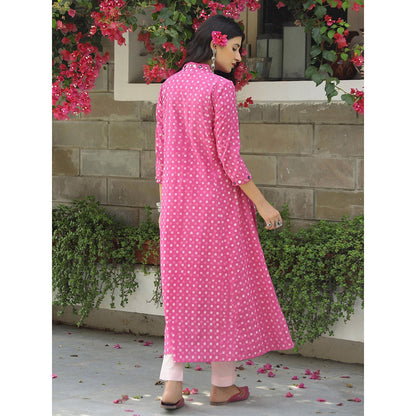 Gulaal Pink Polka Dabu Print Kurta-Pant (Set of 2)