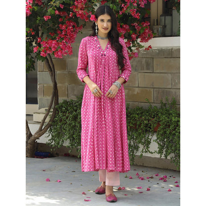 Gulaal Pink Polka Dabu Print Kurta-Pant (Set of 2)