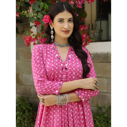 Gulaal Pink Polka Dabu Print Kurta-Pant (Set of 2)