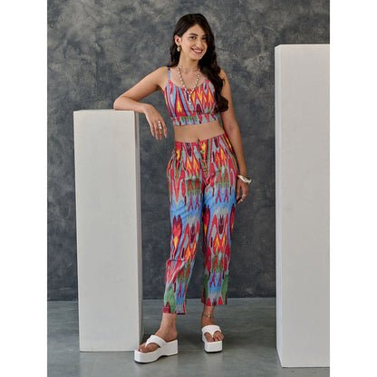 Gulaal Joy White Ikat Print Cotton Kurta Pant with Bralette (Set of 3)