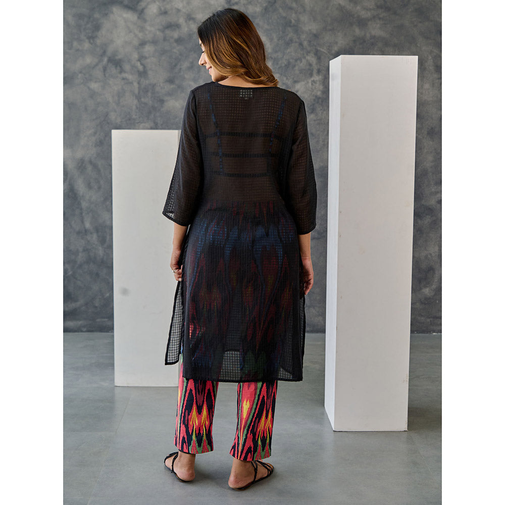 Gulaal Noir Black Ikat Print Cotton Kurta Pant with Bralette (Set of 3)