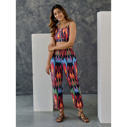 Gulaal Noir Black Ikat Print Cotton Kurta Pant with Bralette (Set of 3)