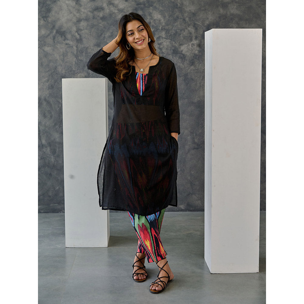 Gulaal Noir Black Ikat Print Cotton Kurta Pant (Set of 2)