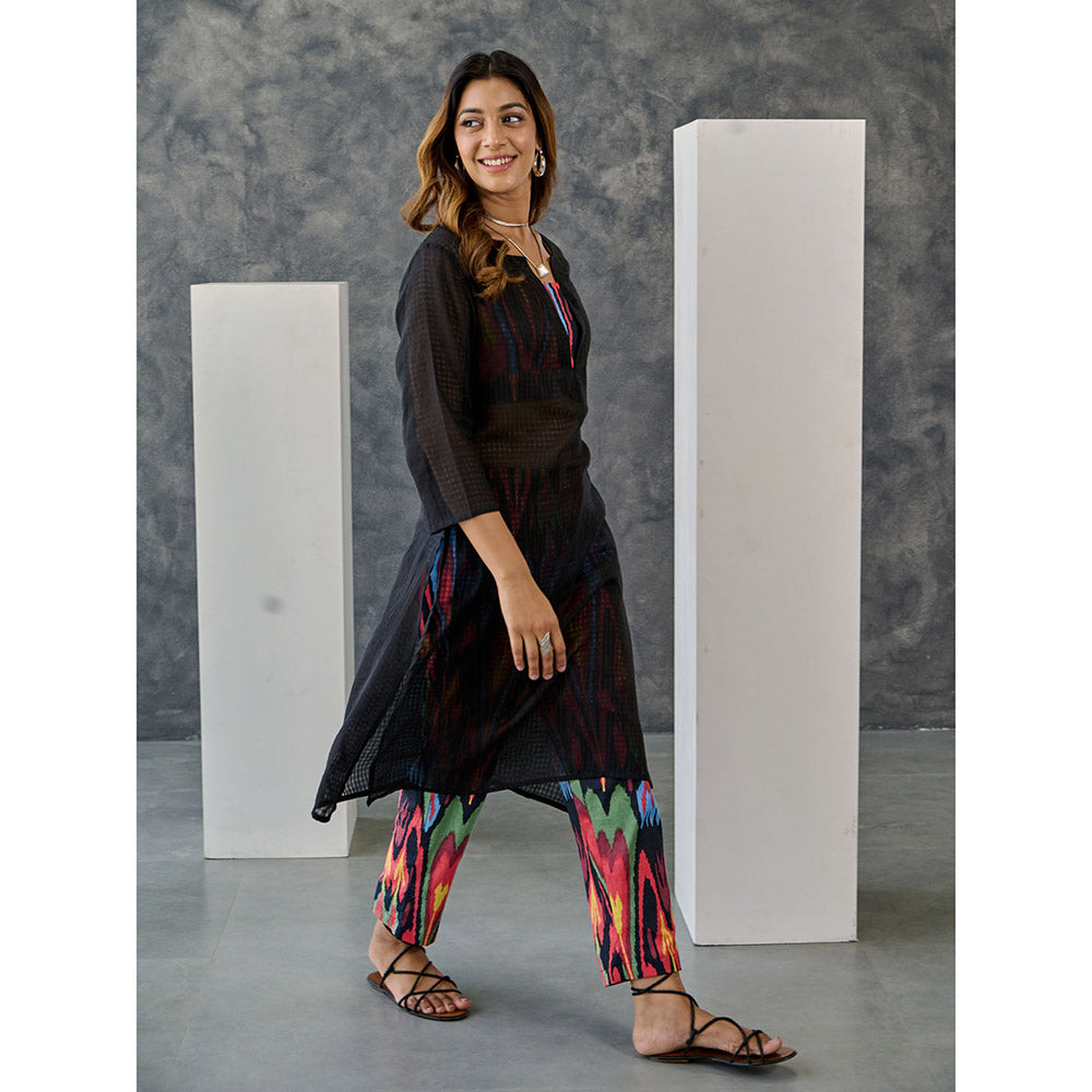 Gulaal Noir Black Ikat Print Cotton Kurta Pant (Set of 2)