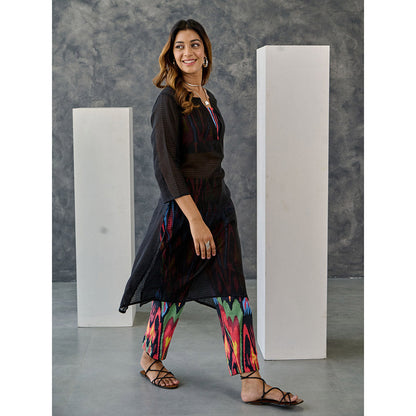 Gulaal Noir Black Ikat Print Cotton Kurta Pant (Set of 2)