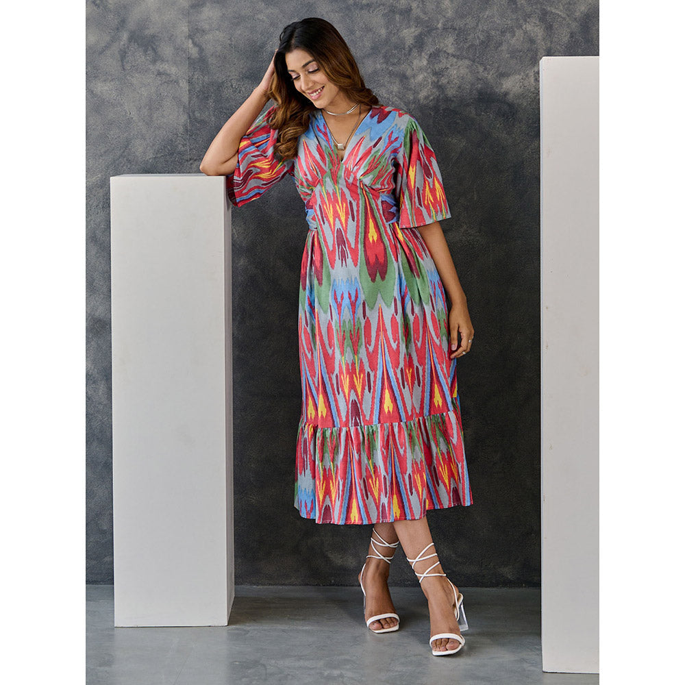 Gulaal Ikat Print Grey Maxi Dress