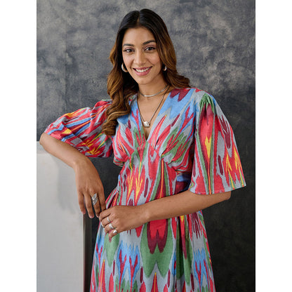 Gulaal Ikat Print Grey Maxi Dress
