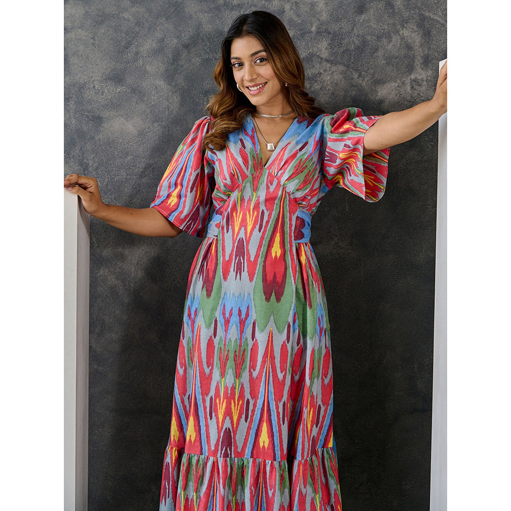 Gulaal Ikat Print Grey Maxi Dress