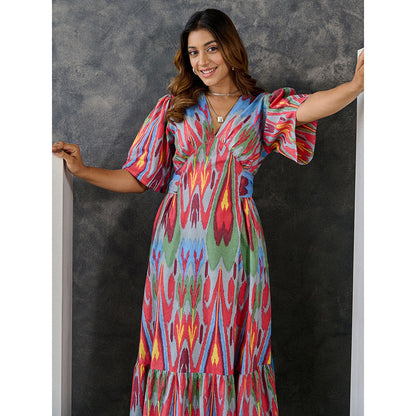 Gulaal Ikat Print Grey Maxi Dress