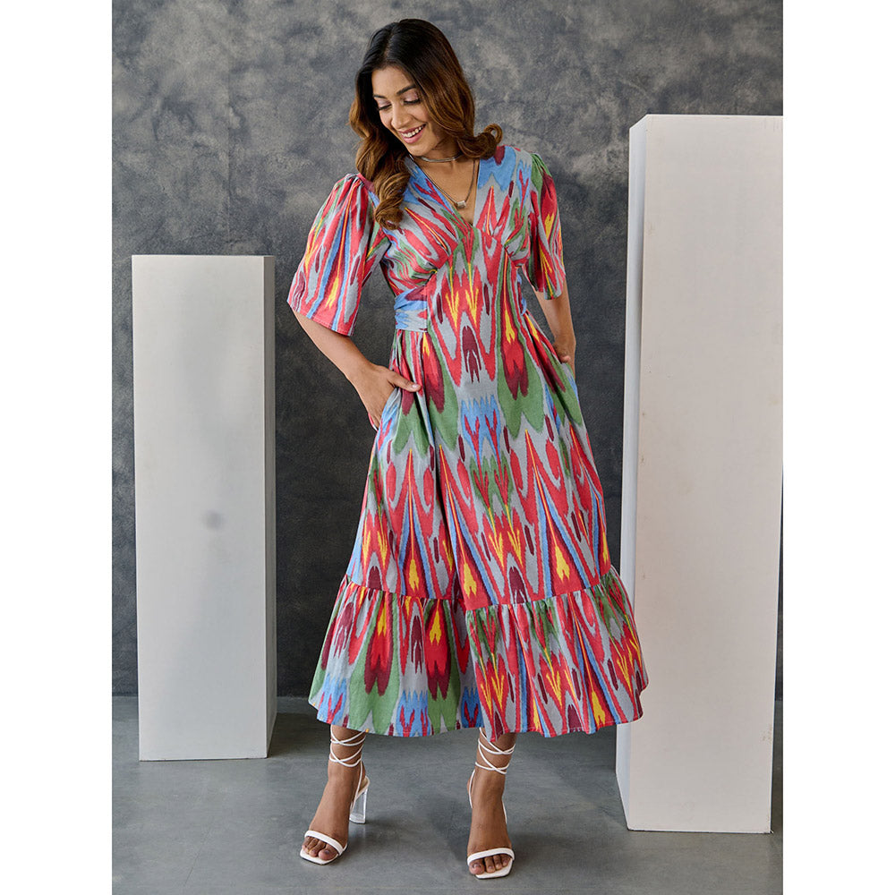 Gulaal Ikat Print Grey Maxi Dress