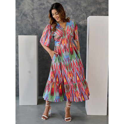 Gulaal Ikat Print Grey Maxi Dress