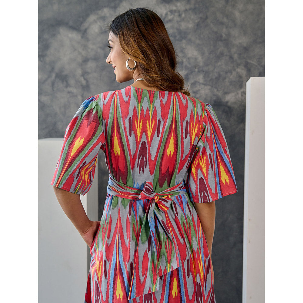 Gulaal Ikat Print Grey Maxi Dress