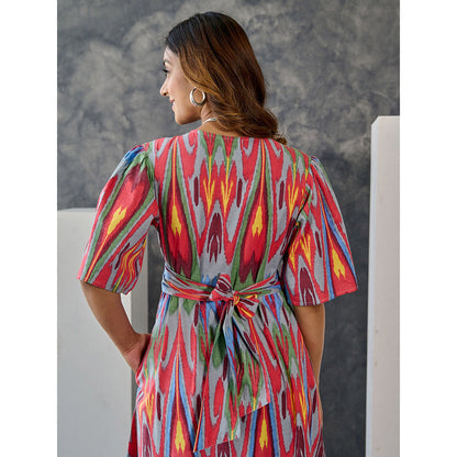 Gulaal Ikat Print Grey Maxi Dress