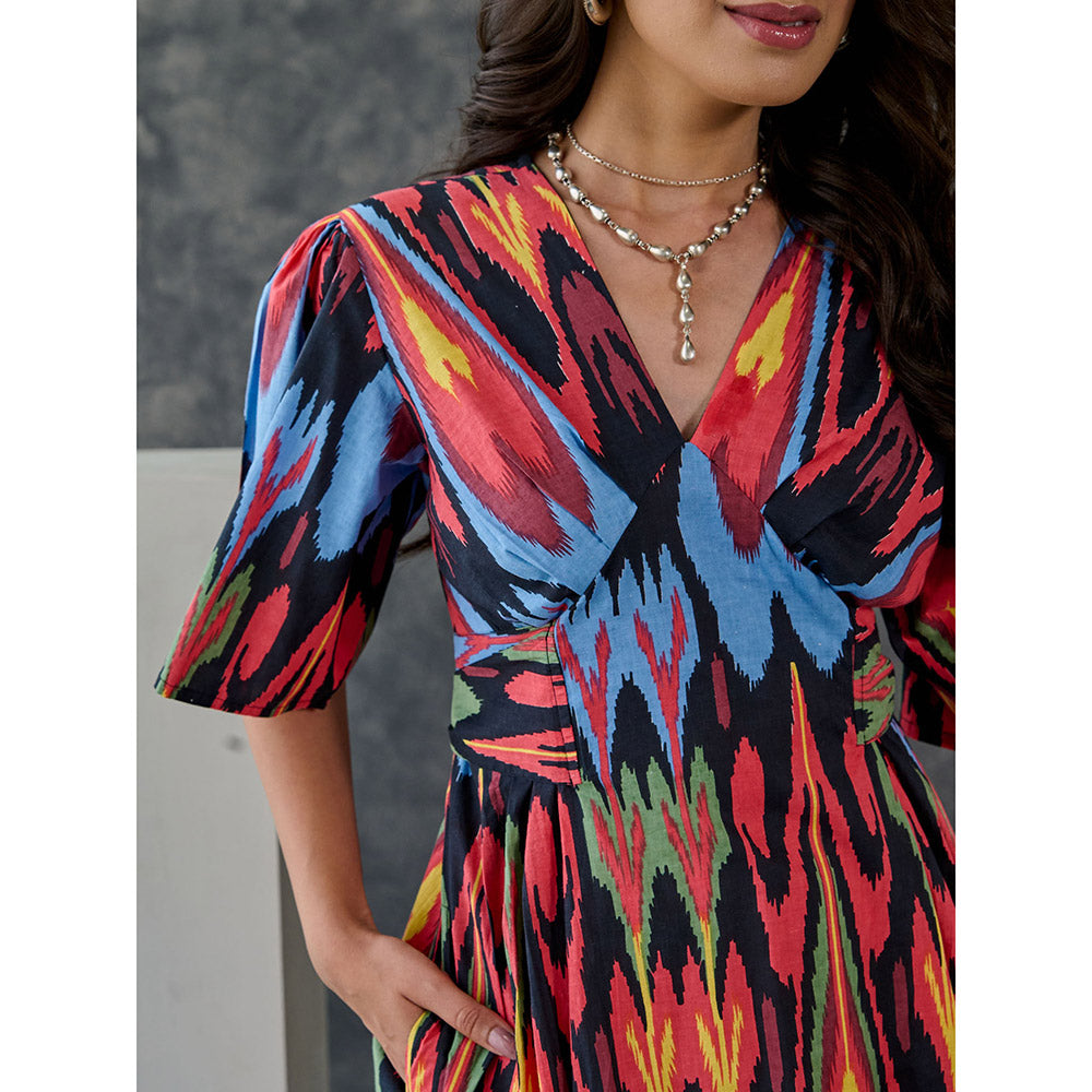 Gulaal Ikat Print Black Maxi Dress