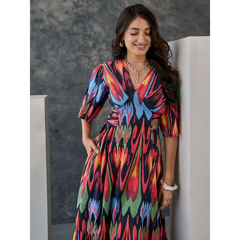 Gulaal Ikat Print Black Maxi Dress