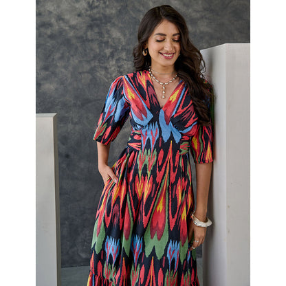 Gulaal Ikat Print Black Maxi Dress