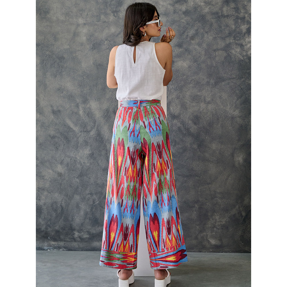 Gulaal Ikat Print Grey Jacket Flared Pant with Tank Top (Set of 3)