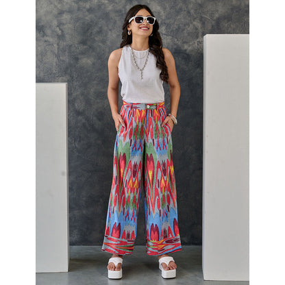 Gulaal Ikat Print Grey Jacket Flared Pant with Tank Top (Set of 3)